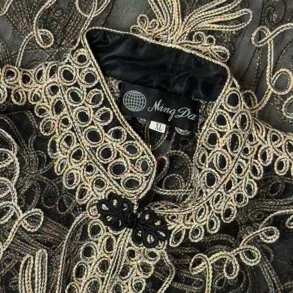 Ming Da Elegant Black Gold Embroidered Sheer Soutache Ribbon Vest Extra Large - Picture 8 of 10